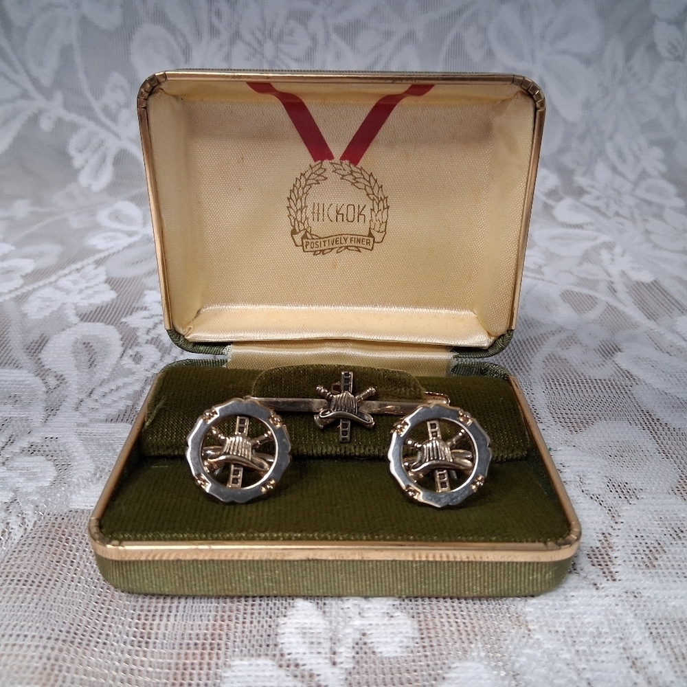Vintage Hickok Fireman's Cufflinks & Tie Bar Set Presentation Box Original - Picture 5 of 13